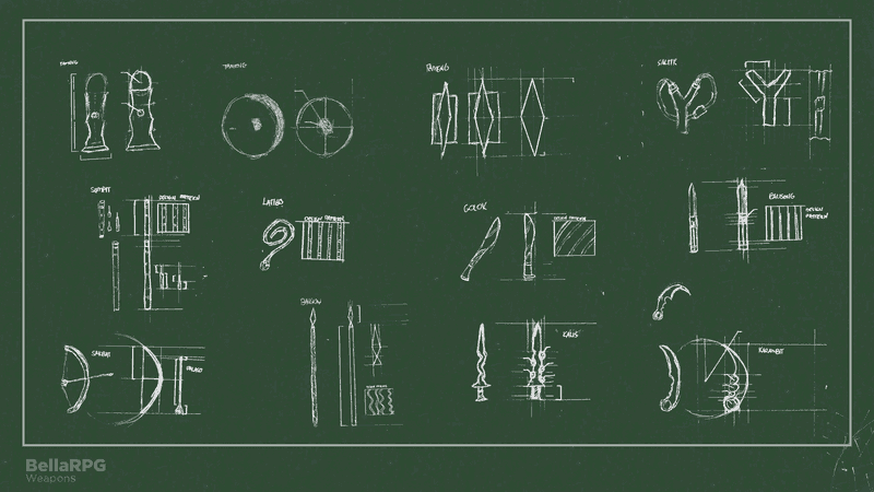 BellaRPG sketch of weapons